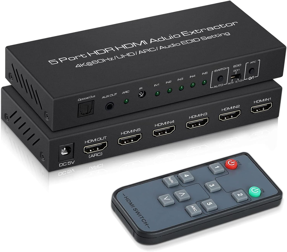 5x1 HDMI Switch with Audio Extractor, Optical SPDIF + 3.5mm Audio, Pack of 2 F146420