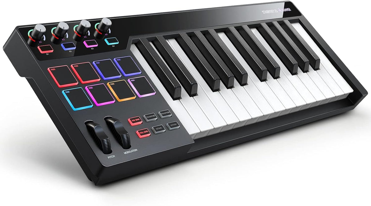 White Portable MIDI Keyboard Controller with 25 Keys R36536