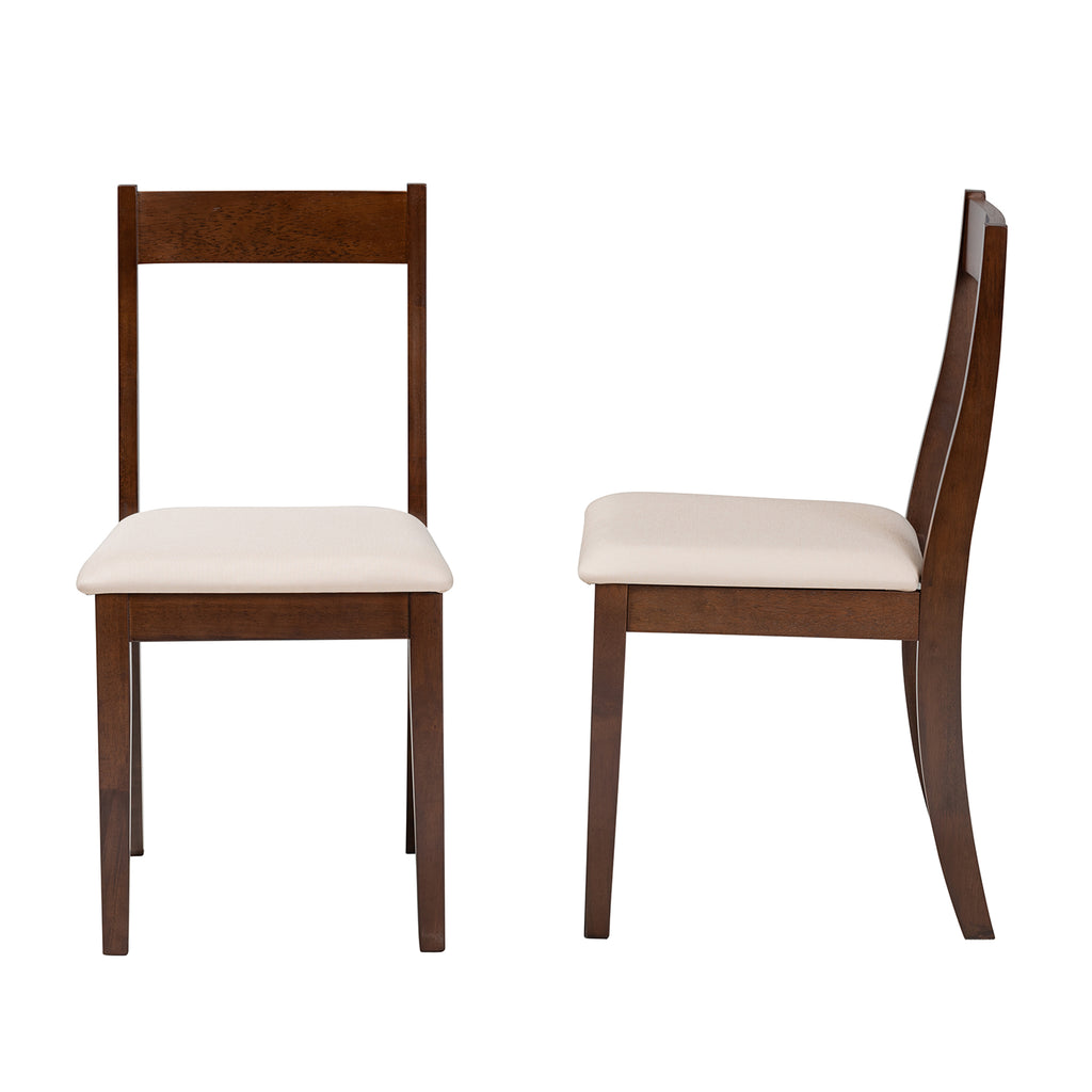 Cream Fabric and Dark Brown Finished Wood 2-Piece Dining Chair Set X87145