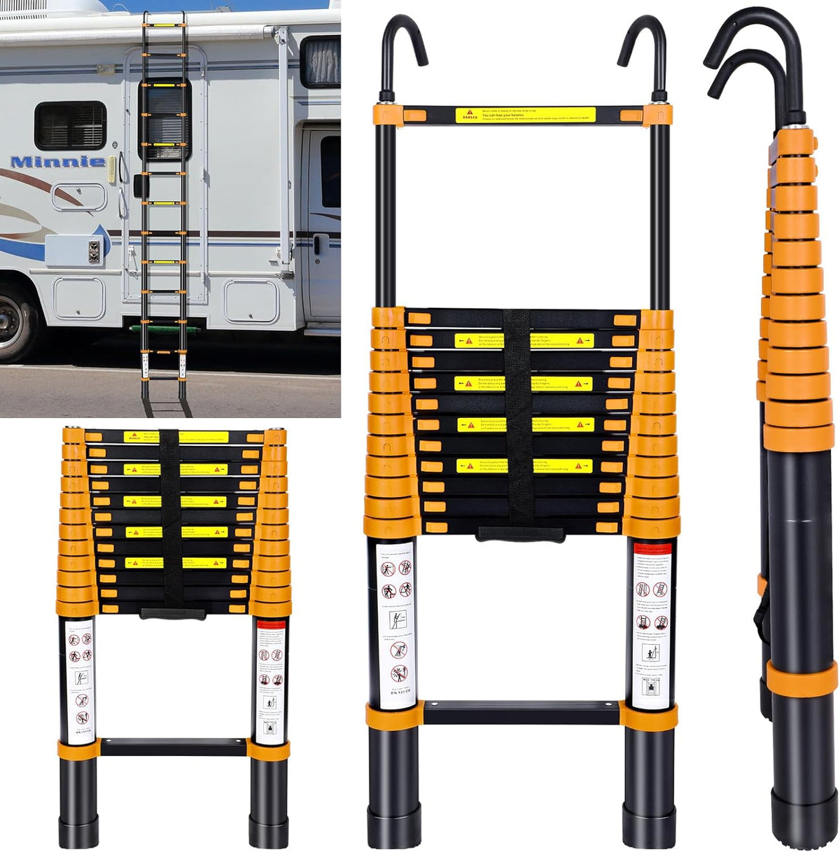 12.5FT Aluminum Telescoping Folding Ladder with Hook G648