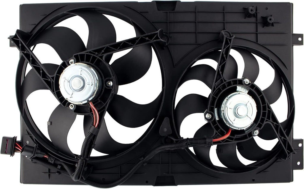 Dual Radiator Cooling Fan Assembly for 1998-2005 Volkswagen Beetle 1.8L 1.9L 2.0L with 3 Prong Wire Plug E24473