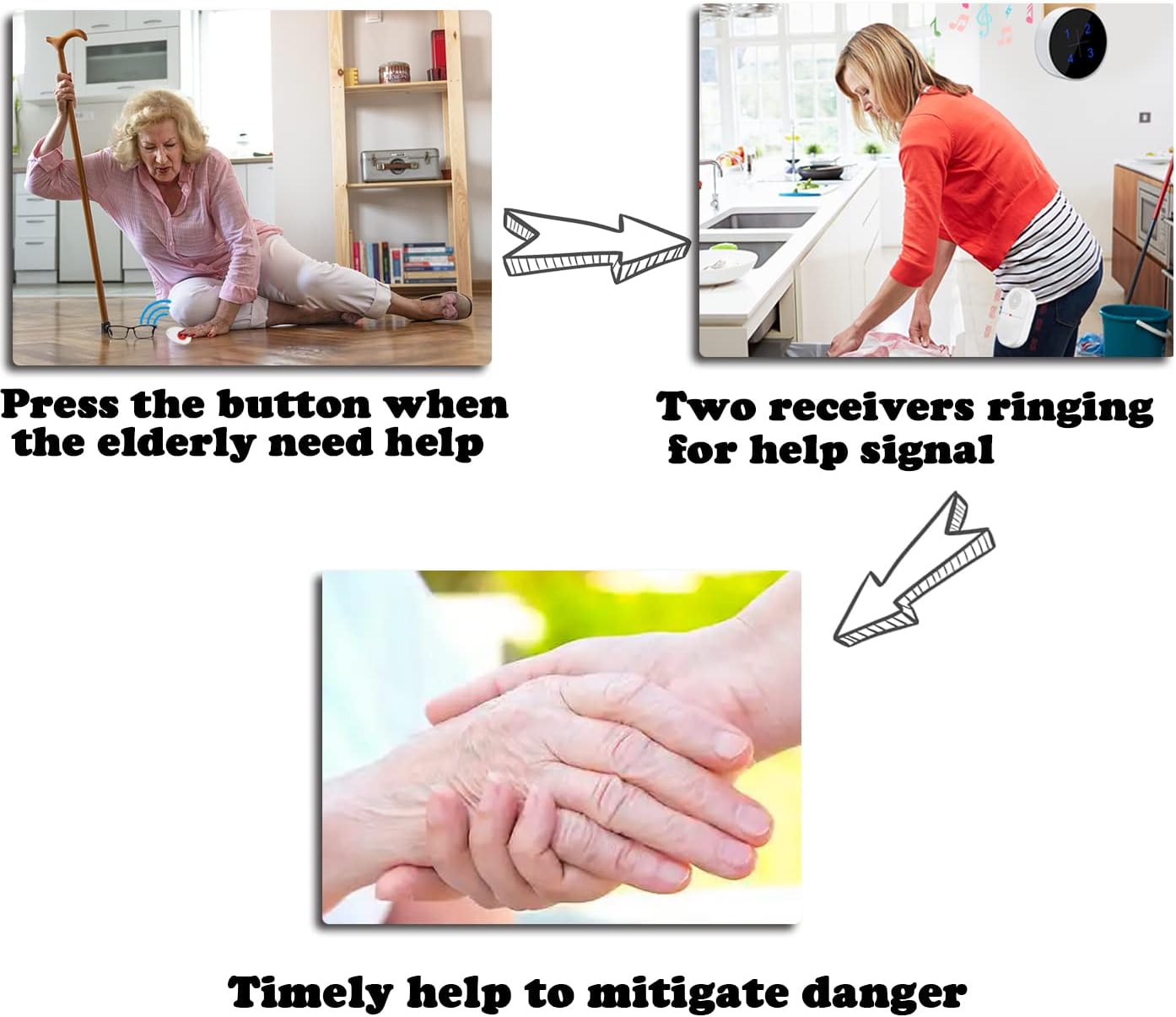Wireless Caregiver Pager Emergency Alert System Call Button S3974