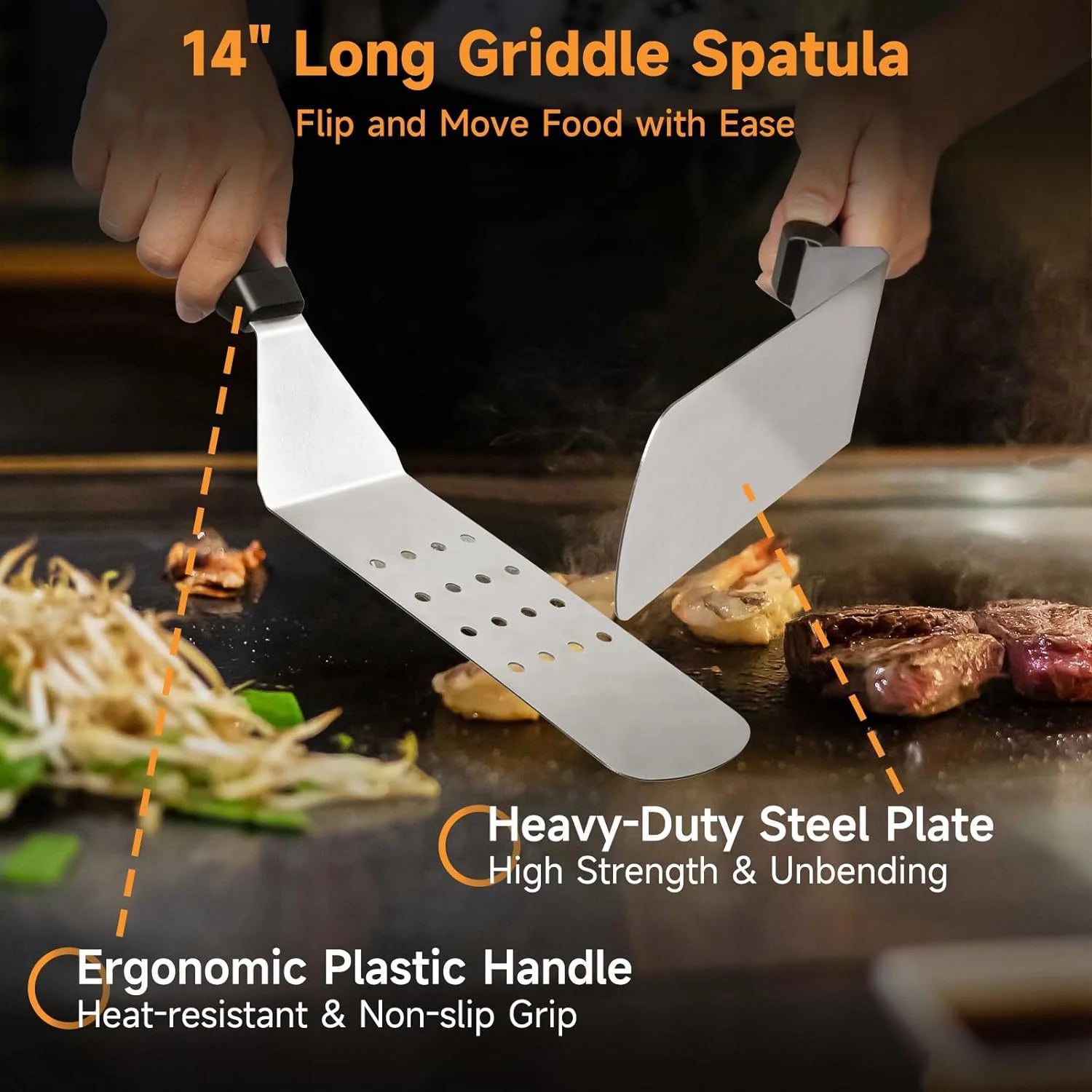 7 Pcs Griddle Accessory Set with Heat-Resistant Spatulas, Scraper, Squeeze Bottles, Egg Rings V8477