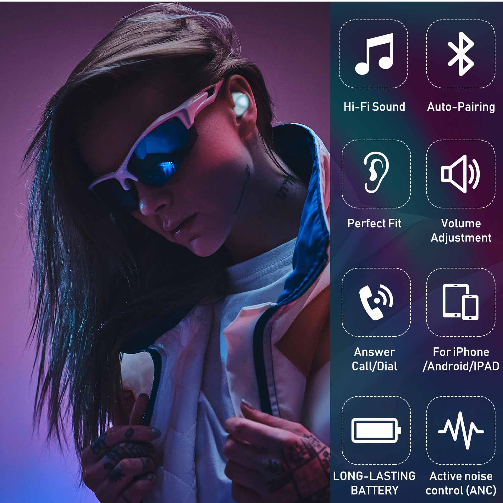 Blue True Bluetooth Wireless Earbuds with Active Noise Cancelling Z809