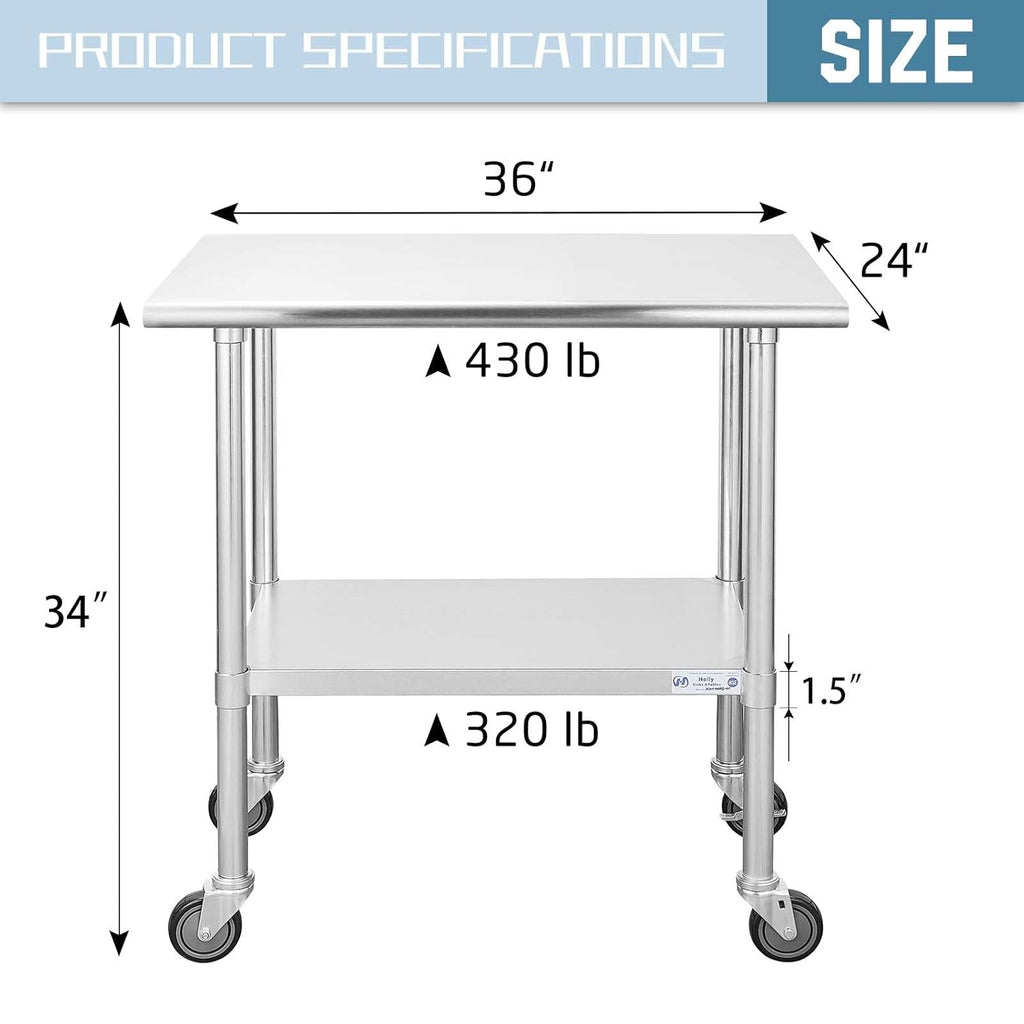 Stainless Steel Table 24 x 36 Inches with Caster Wheels and Undershelf L957573