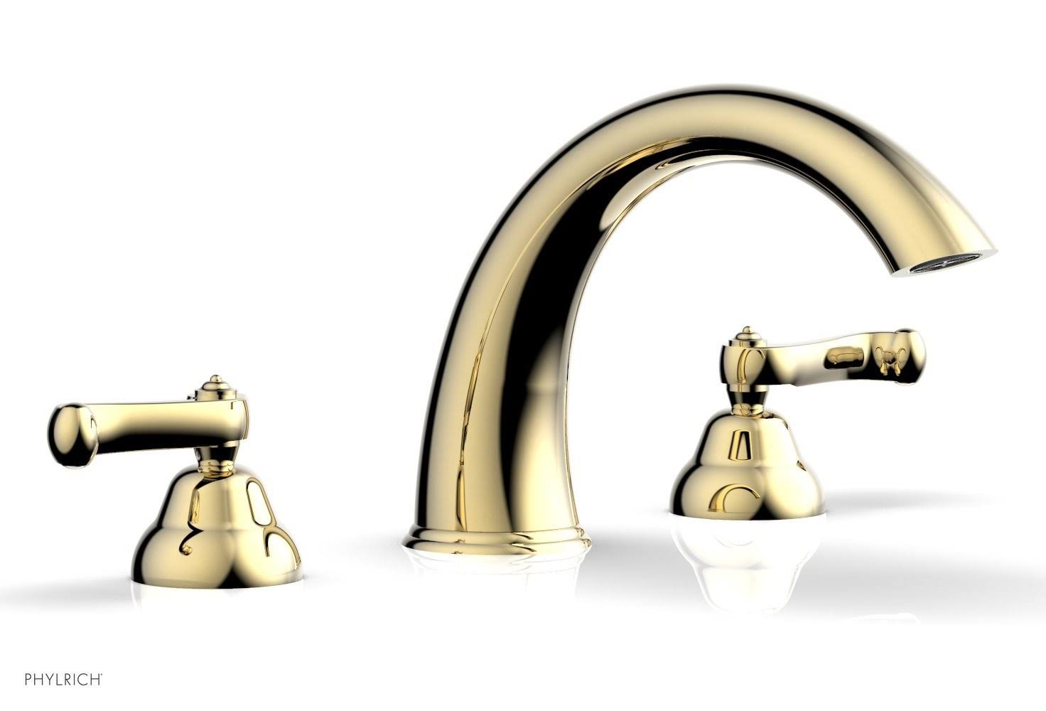 Polished Brass Deck Tub Set Curved Handles High Spout D44455