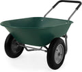 Green Dual-Wheel Utility Wheelbarrow Garden Cart with Built-in Stand B916