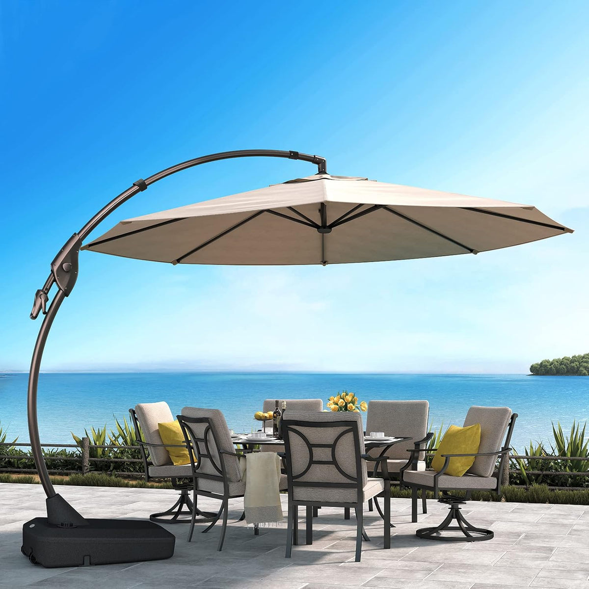 11 FT Curvy Aluminum Offset Umbrella with Base K56191