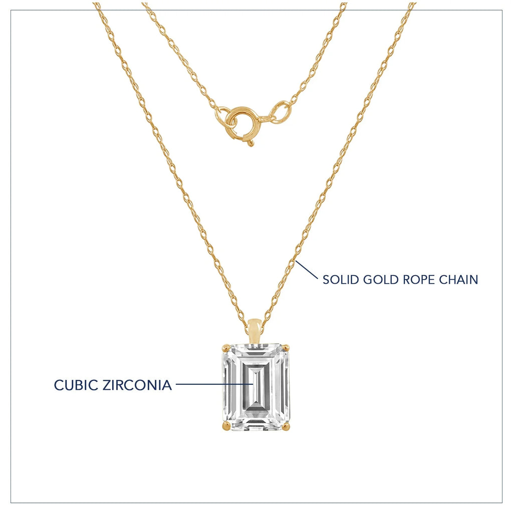 10K Yellow Gold Emerald Cut Solitaire Necklace T959601
