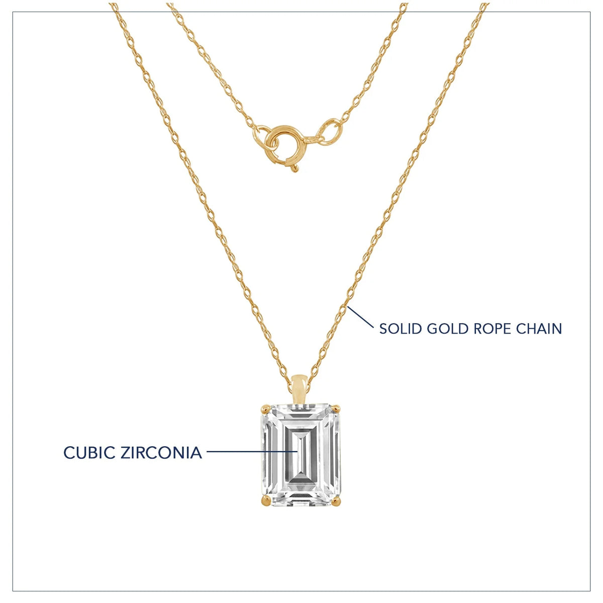 10K Yellow Gold Emerald Cut Solitaire Necklace T959601