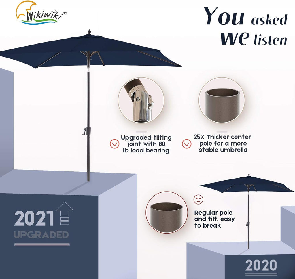 Navy Blue Rectangular Olefin Market Umbrella L4587