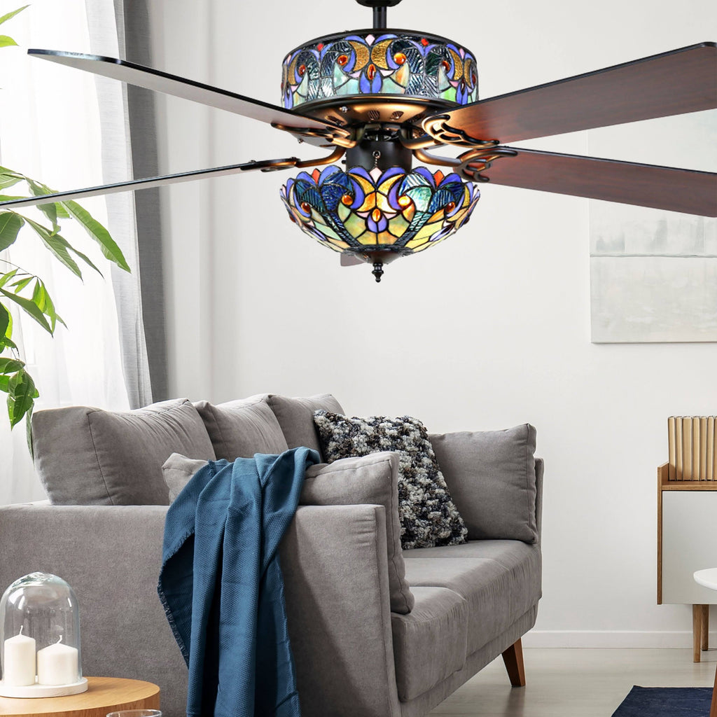 Blue Stained Glass Ceiling Fan I46826