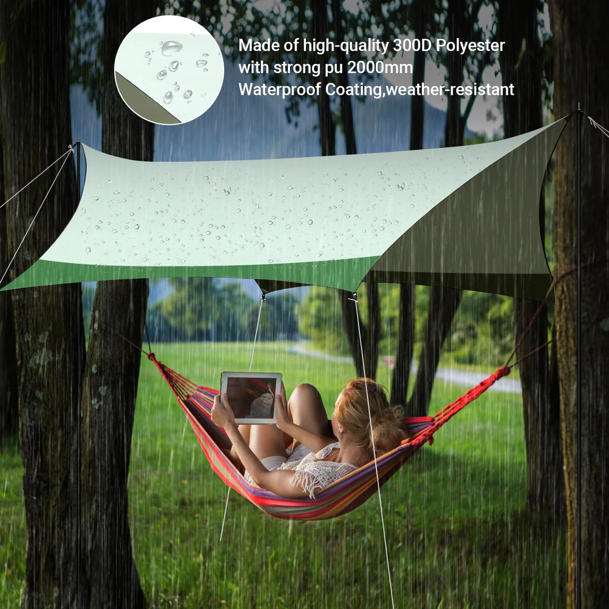 12 x 14ft Waterproof Camping Tent Tarp with 2 Poles X613