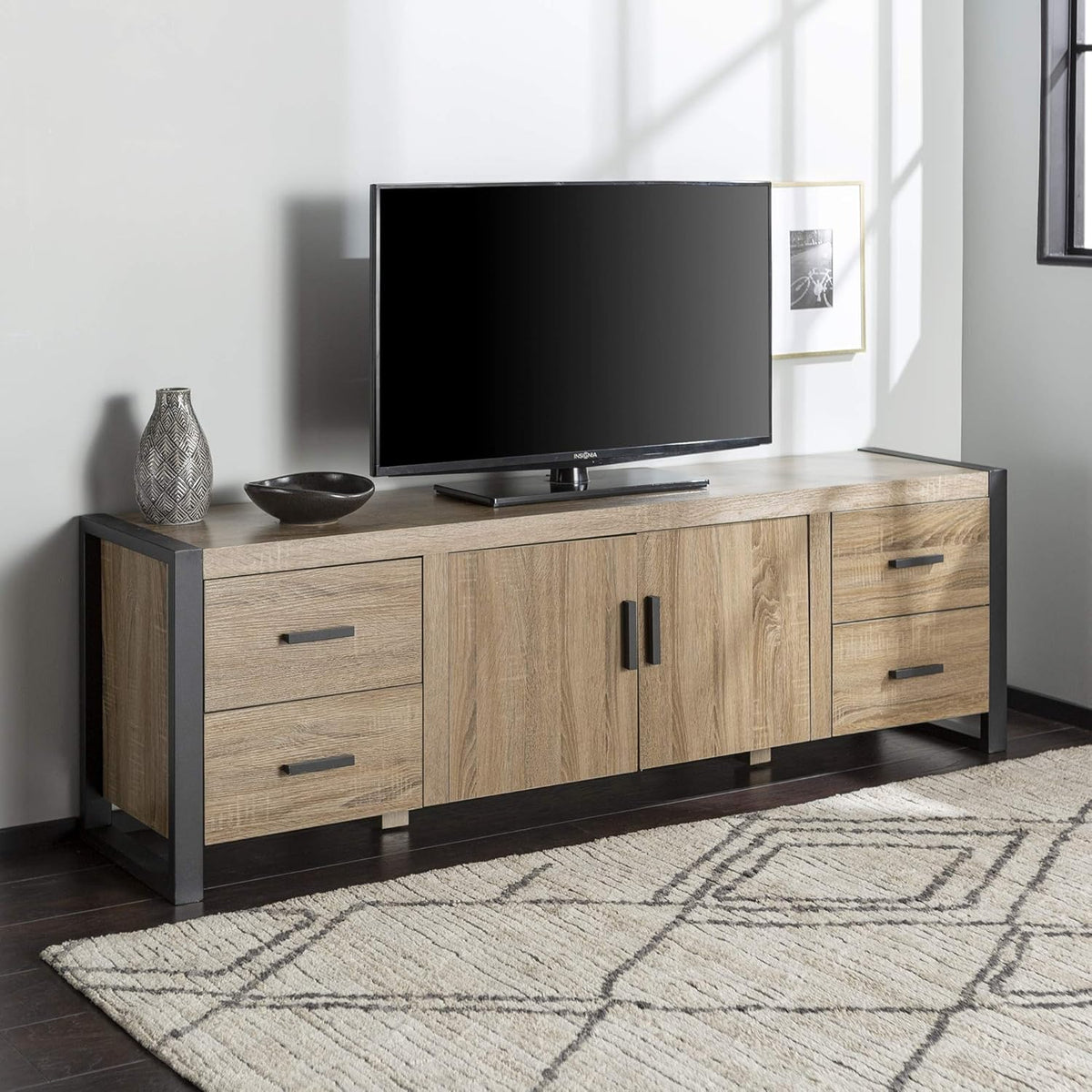70 Inch Charcoal Wood TV Stand with Cabinet Doors J204163