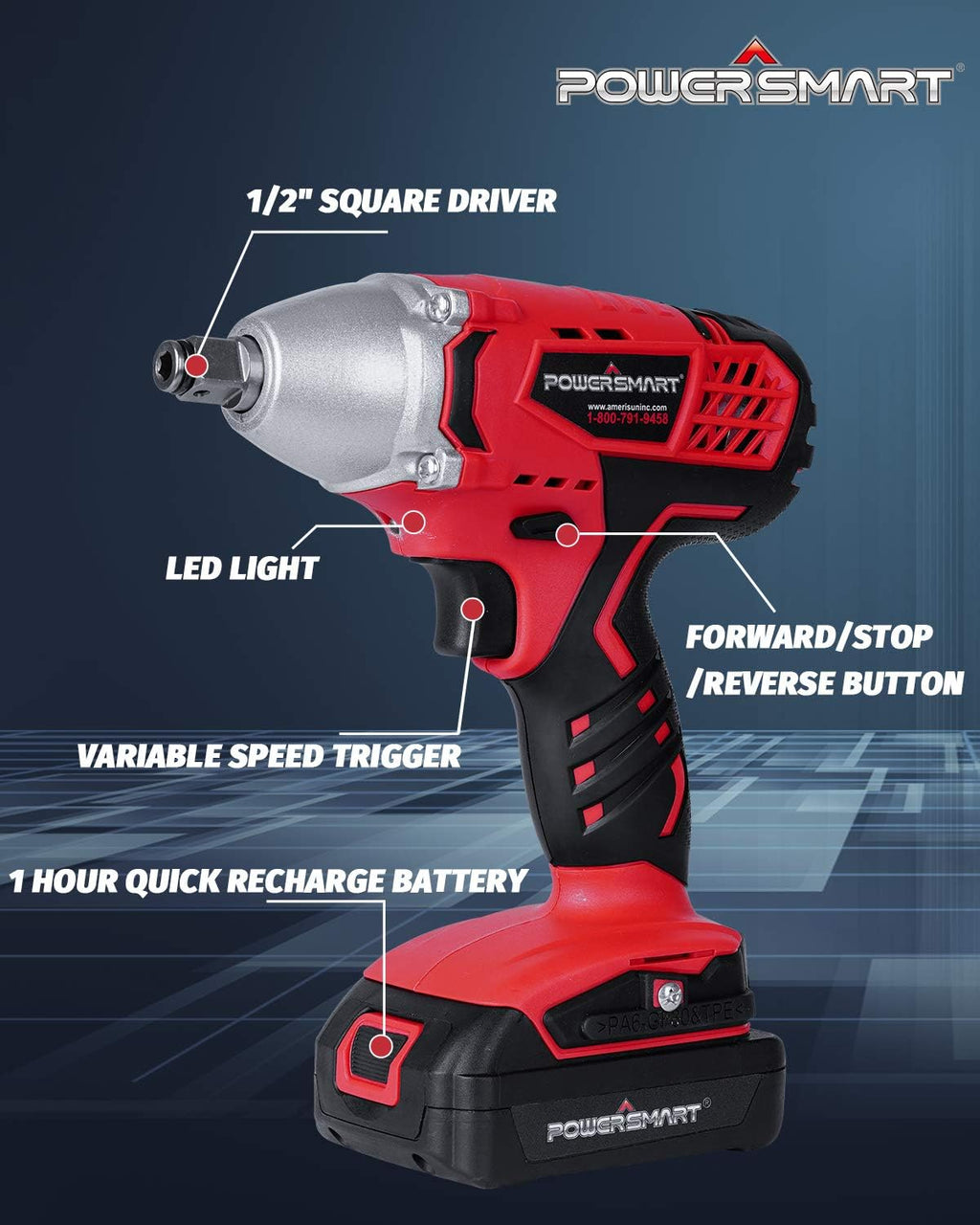 Cordless Impact Wrench 3-in-1, 20V Battery and Fast Charger, Pack of 2 T127