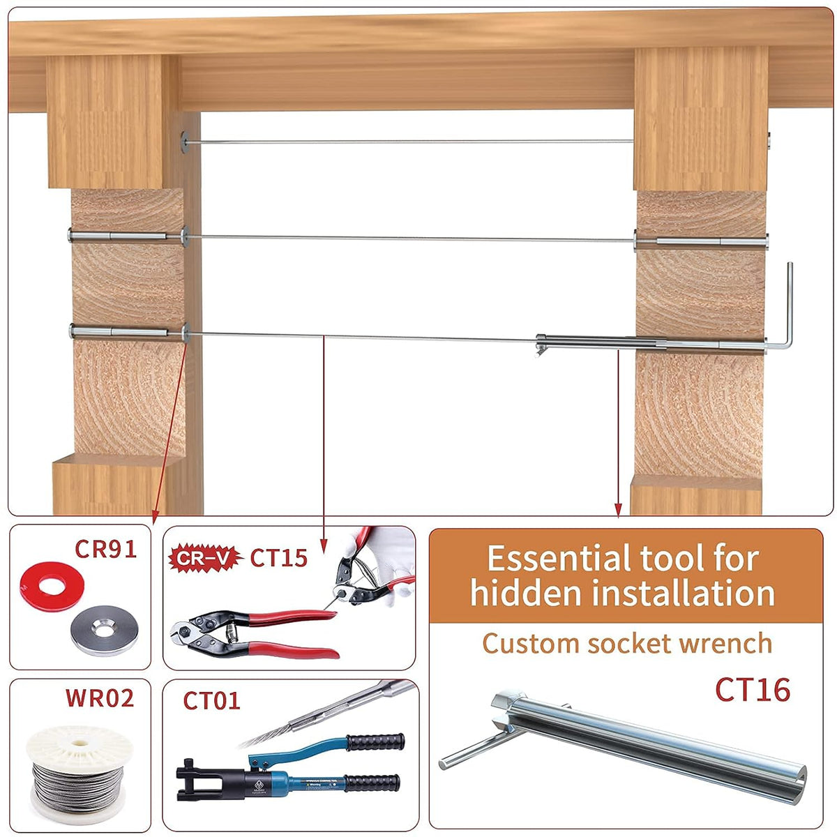 1/8 Invisible Cable Railing Kit with Turnbuckle Swage Threaded Stud and Stemball Combination Pack P46489