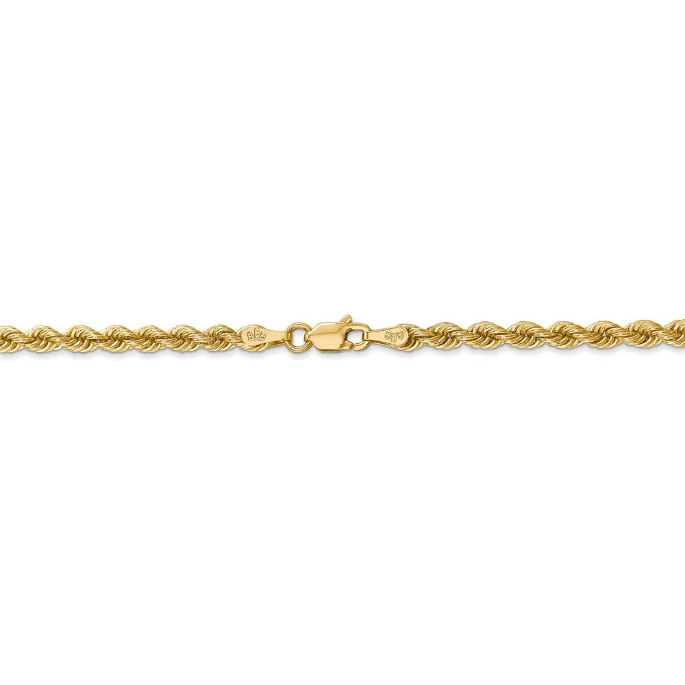 14kt Yellow Gold 3mm Rope Chain 9 inch Lobster Clasp J600