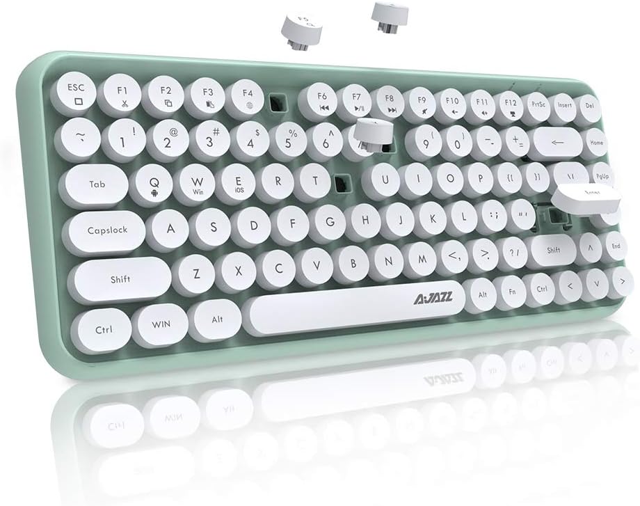 84 Key Bluetooth Retro Round Keycaps Ergonomic Wireless Mini Keyboard E286366