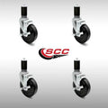 Stainless Steel 5 x 1.25 inch Hard Rubber Wheel Swivel Casters with Expanding Stem with Brake, Set of 4 H5489