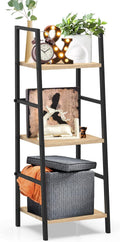 5-Tier Rustic Wood and Metal Ladder Shelf Bookcase W84449