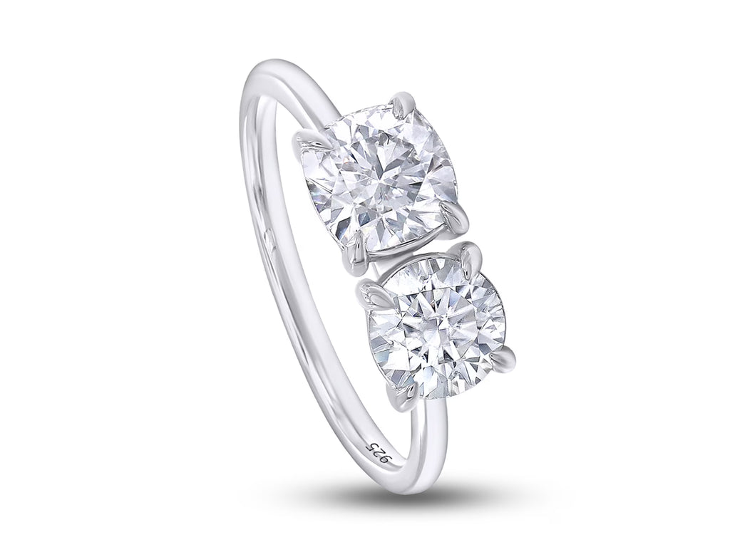 14K White Gold Over Sterling Silver Moissanite 2-Stone Engagement Ring J824