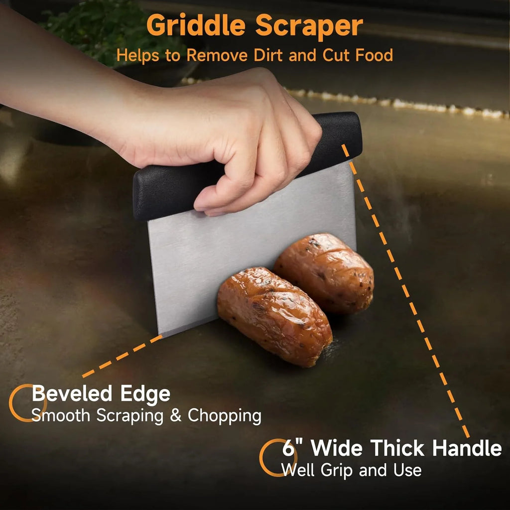 7 Pcs Griddle Accessory Set with Heat-Resistant Spatulas, Scraper, Squeeze Bottles, Egg Rings V8477