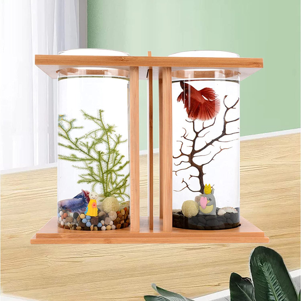 Bamboo Fish Bowl Glass Aquarium Mini Fish Tank C421