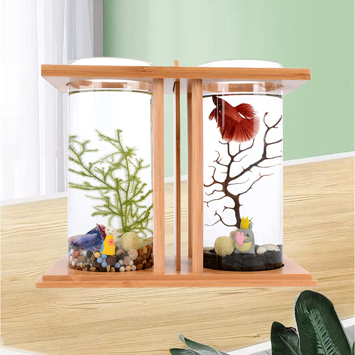 Bamboo Fish Bowl Glass Aquarium Mini Fish Tank C421