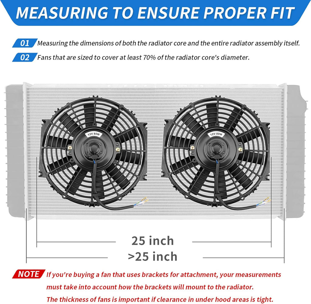 2x10 Inch Electric Radiator Cooling Fan 1350 CFM 12 Volts 80 Watts Pack of 2 U810517