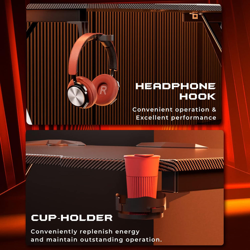 Black 44 Inch Gaming Desk with Cup Holder and Headphone Hook I97781