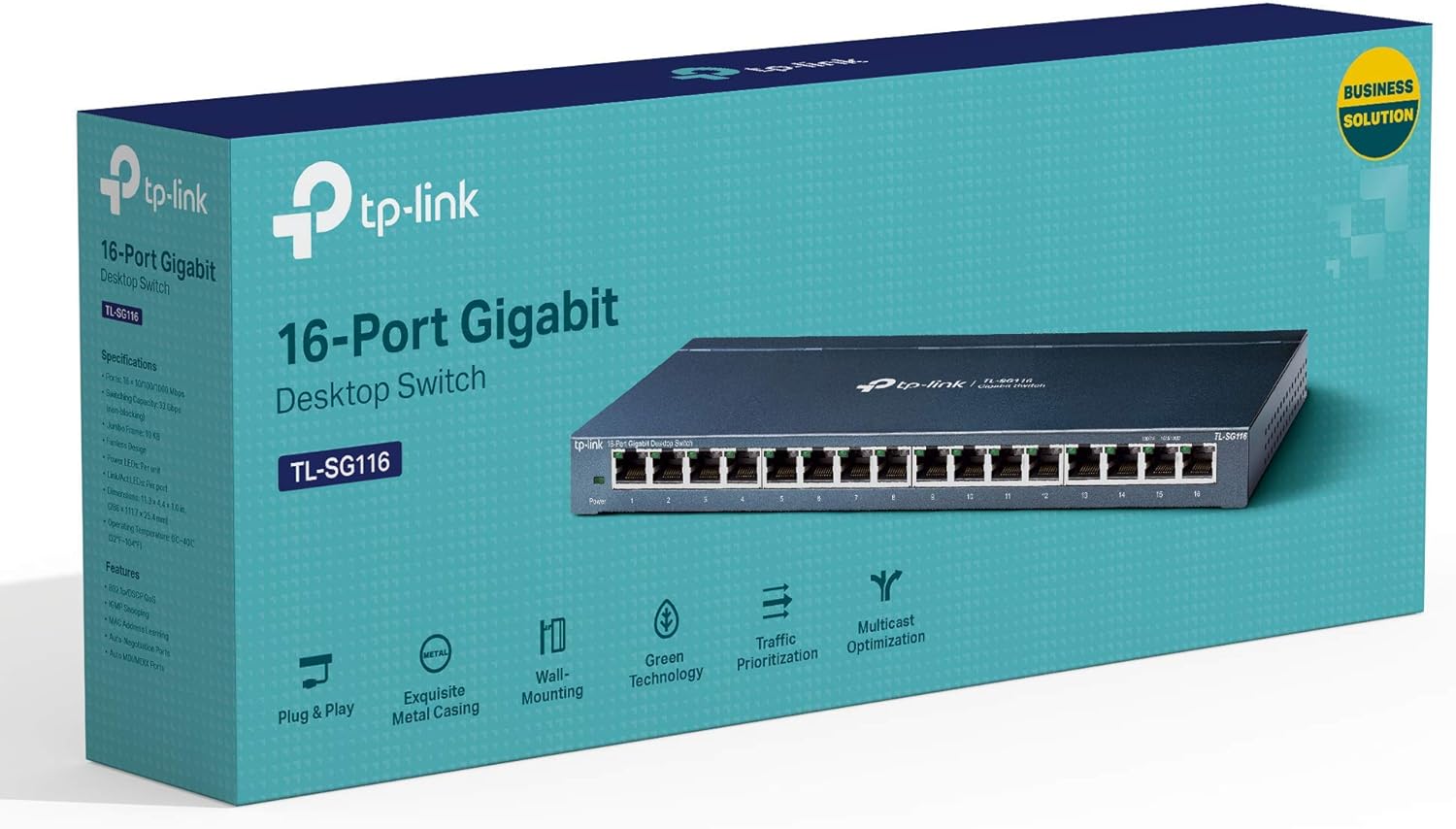 16 Port Gigabit Ethernet Network Switch, Fanless Metal, Pack of 2 D2259