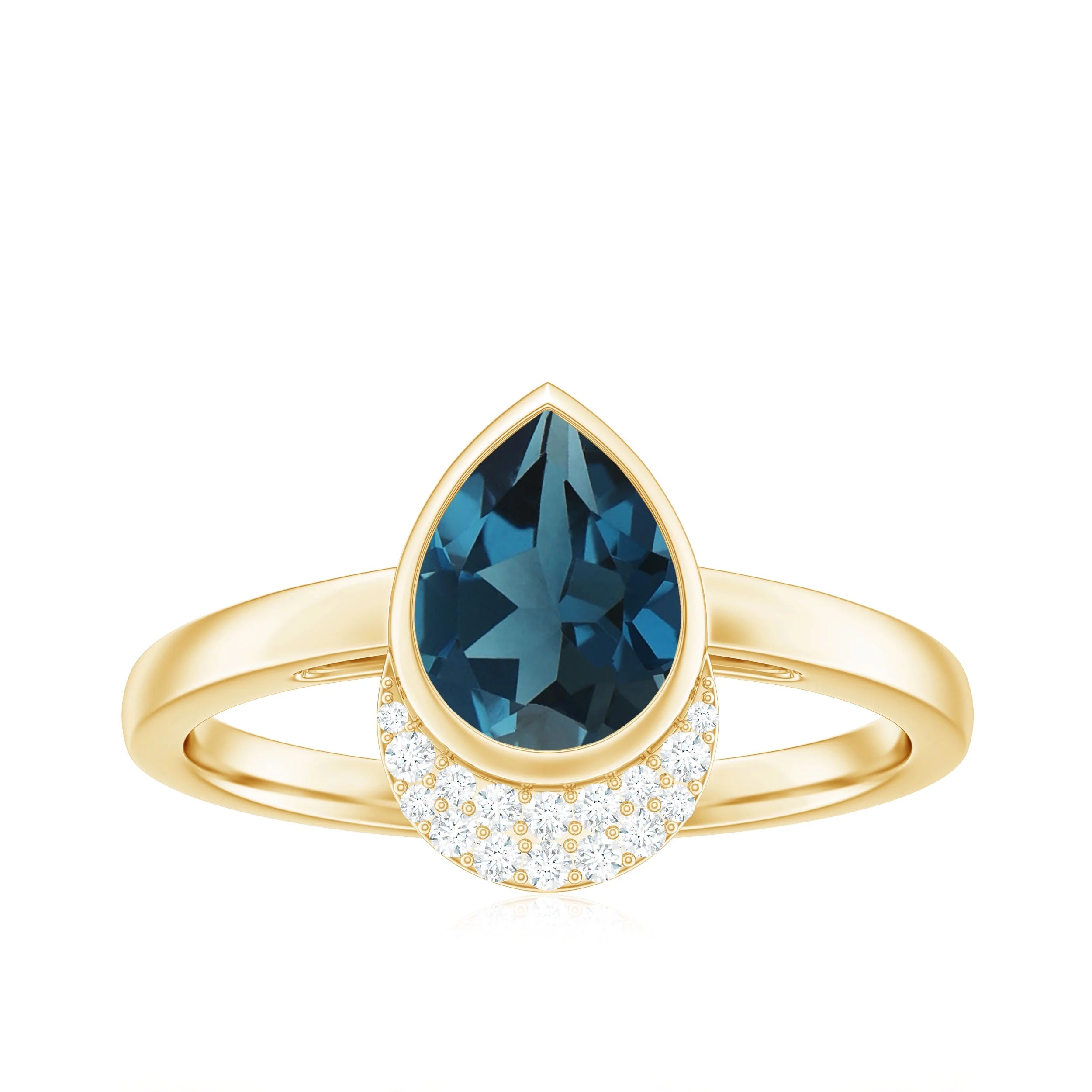 14K Yellow Gold Teardrop Ring with Diamond Y737