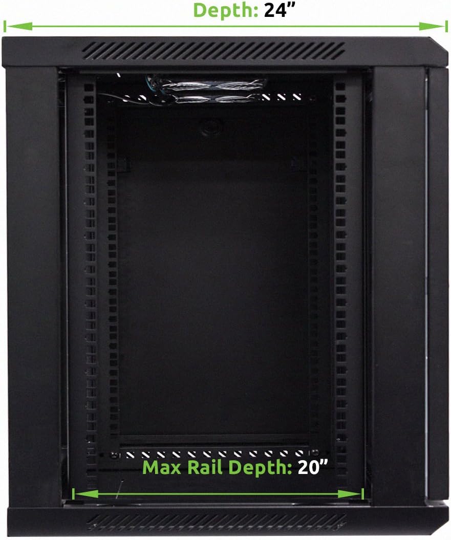 12U Wallmount Cabinet Enclosure 19-Inch Server Network Rack with Locking Glass Door Black G26215