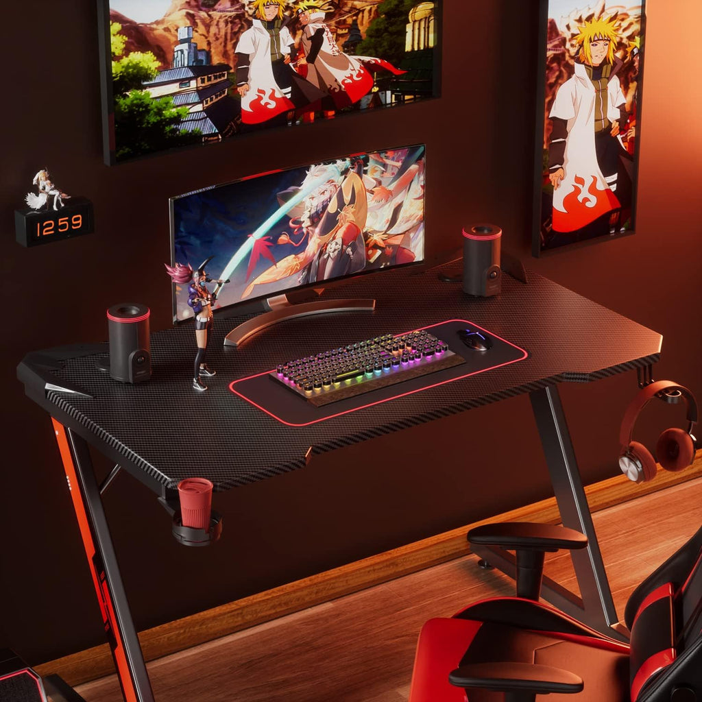 Black 44 Inch Gaming Desk with Cup Holder and Headphone Hook I97781