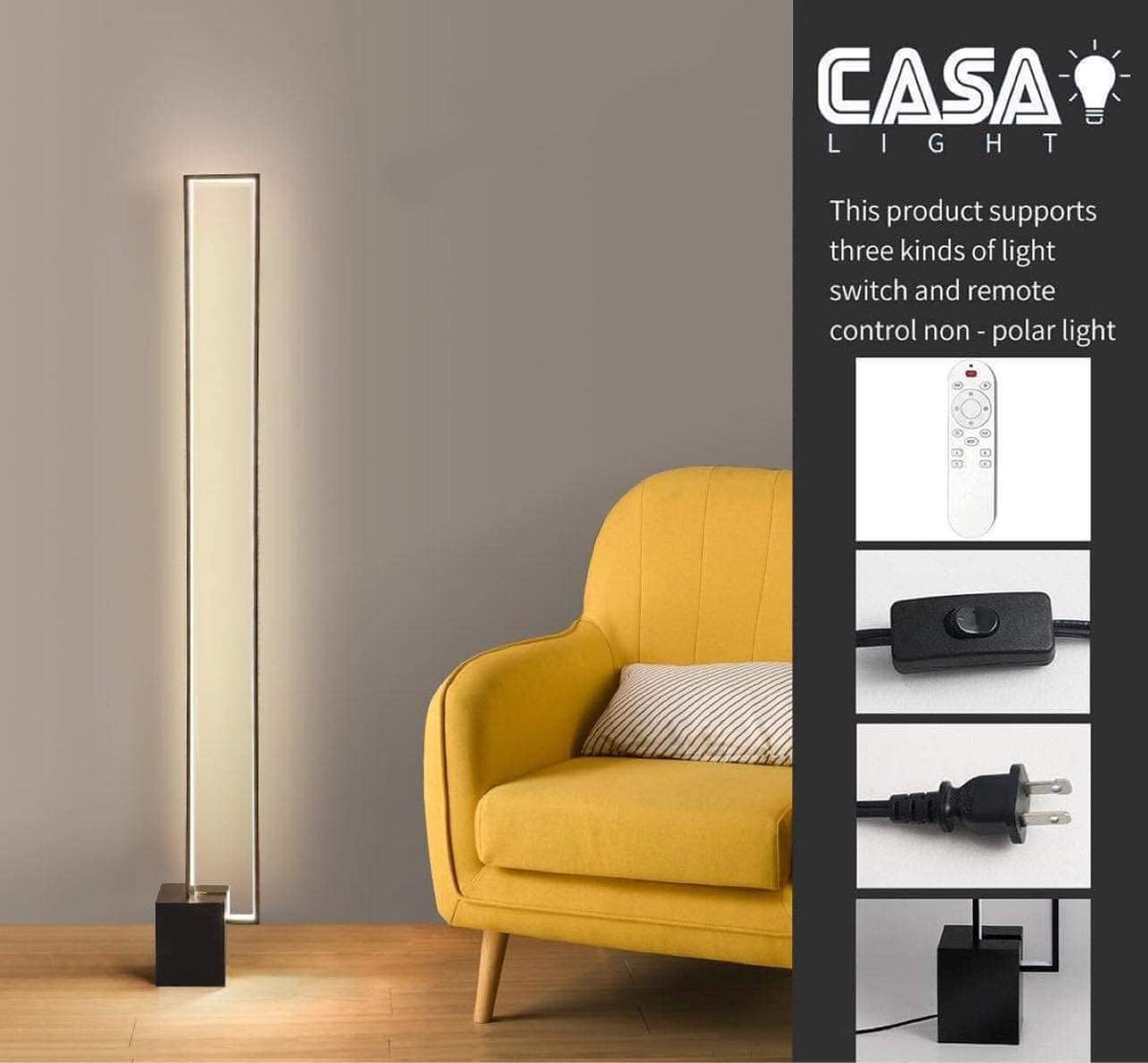 Modern LED Floor Lamp with Remote Control, Dimmable 3 Colors Temperature 3000K-4500K-6000K I56275