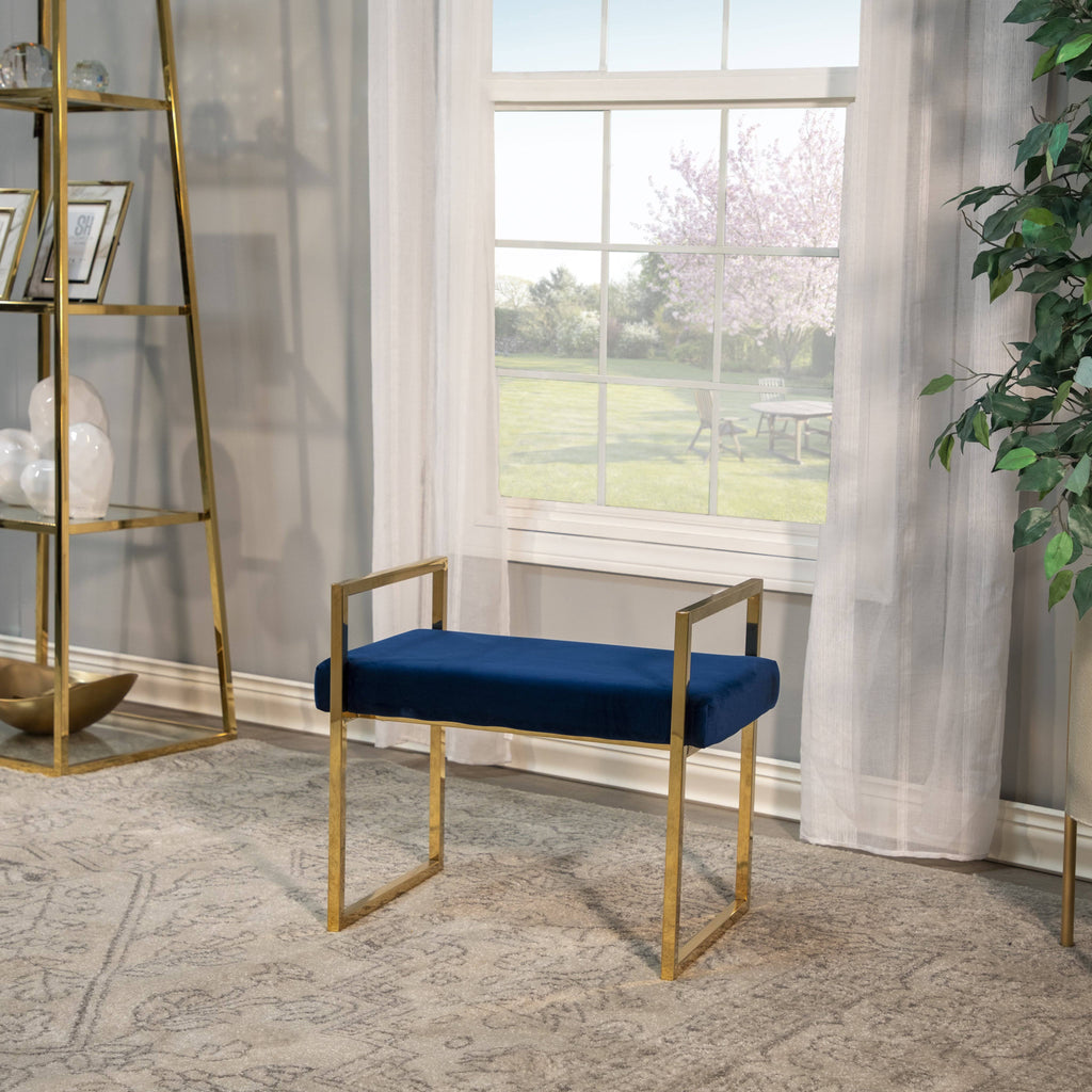 Navy/Gold Velveteen Bench with Handles Y650