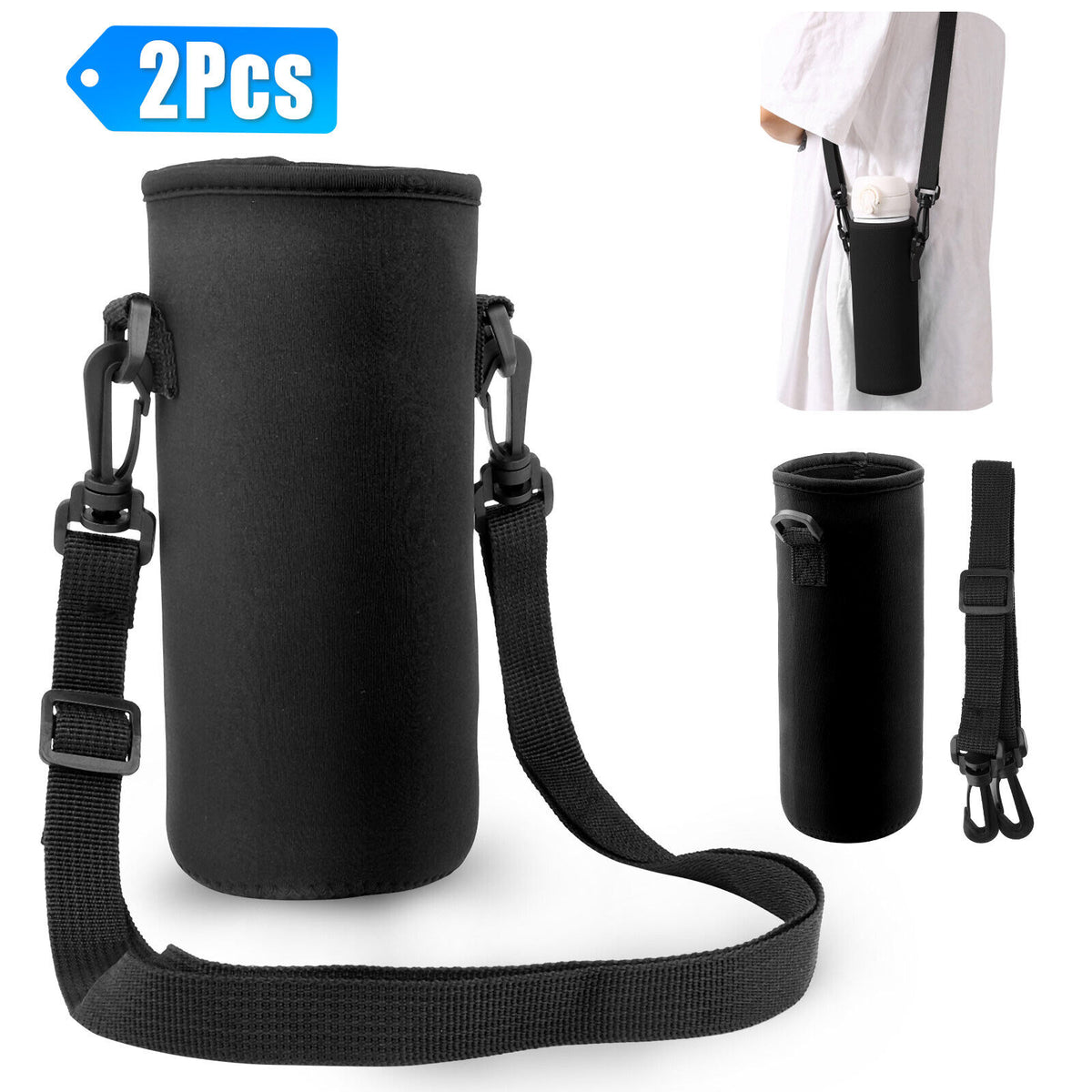 2Pcs Insulated Water Bottle Bags with Adjustable Shoulder Strap Z5220