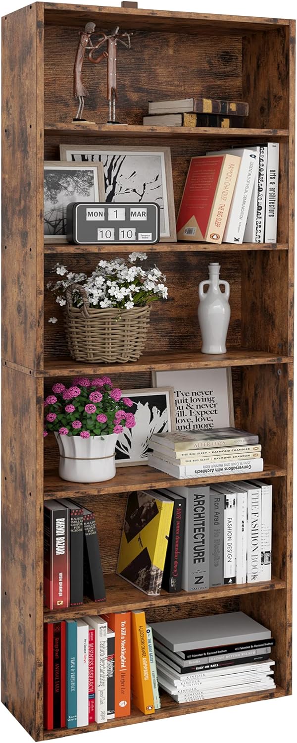 Industrial Brown 6 Tier Tall Bookcase O898