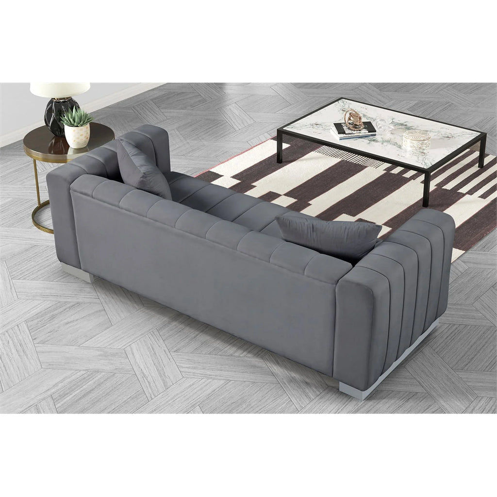 Gray Velvet Fabric Sofa and 2 Armchairs Set K420