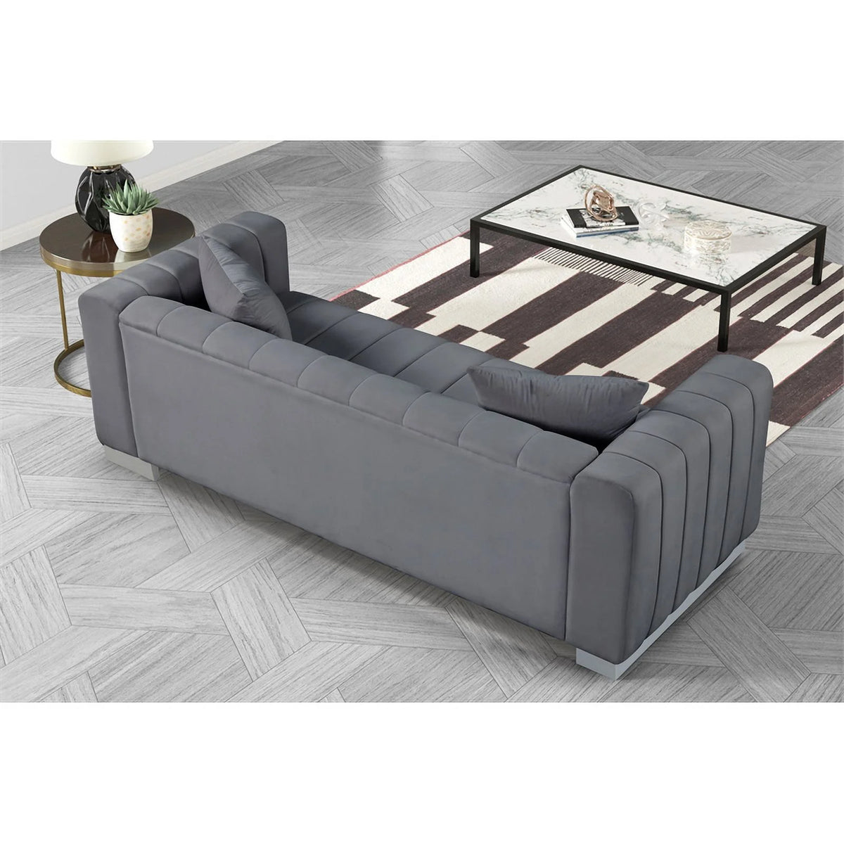 Gray Velvet Fabric Sofa and 2 Armchairs Set K420