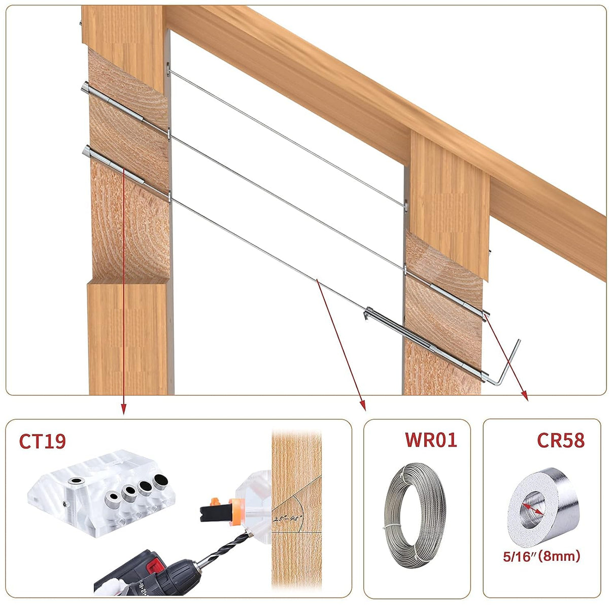 1/8 Invisible Cable Railing Kit with Turnbuckle Swage Threaded Stud and Stemball Combination Pack P46489
