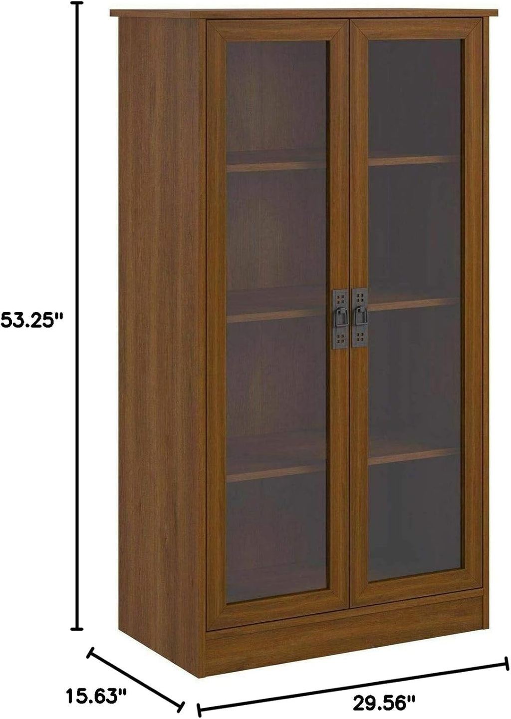 Cherry Finish Wooden Glass Door Bookcase with 2 Adjustable Shelves K130674