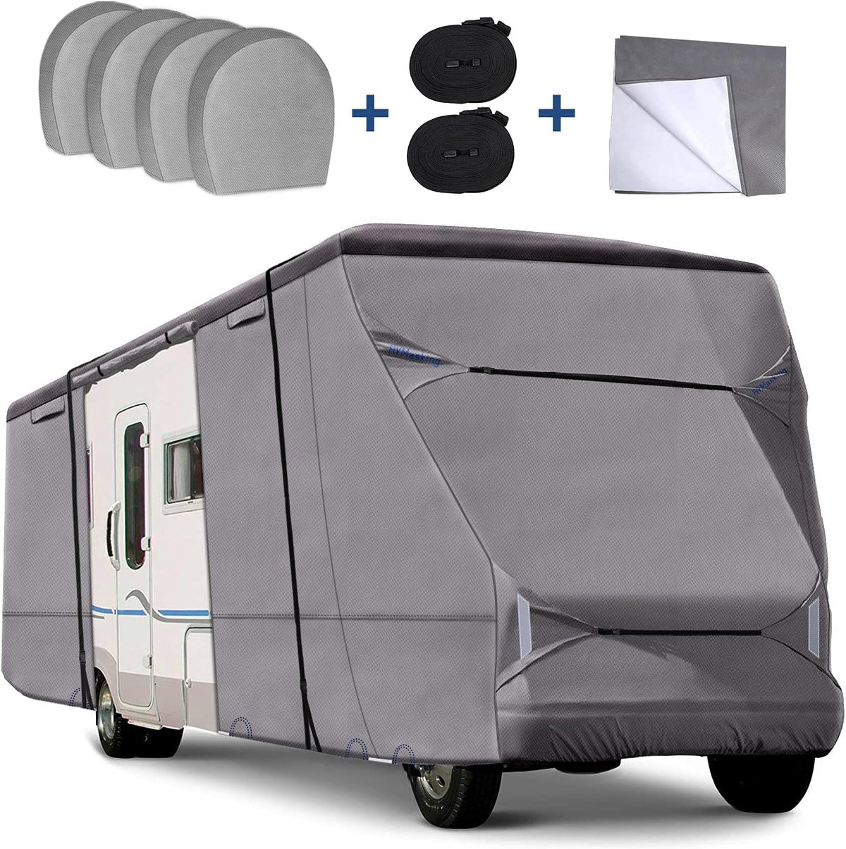 RV Cover for 29' - 32' RV Camper Motorhome with 4 Tire Covers, Gutter Cover Q13056