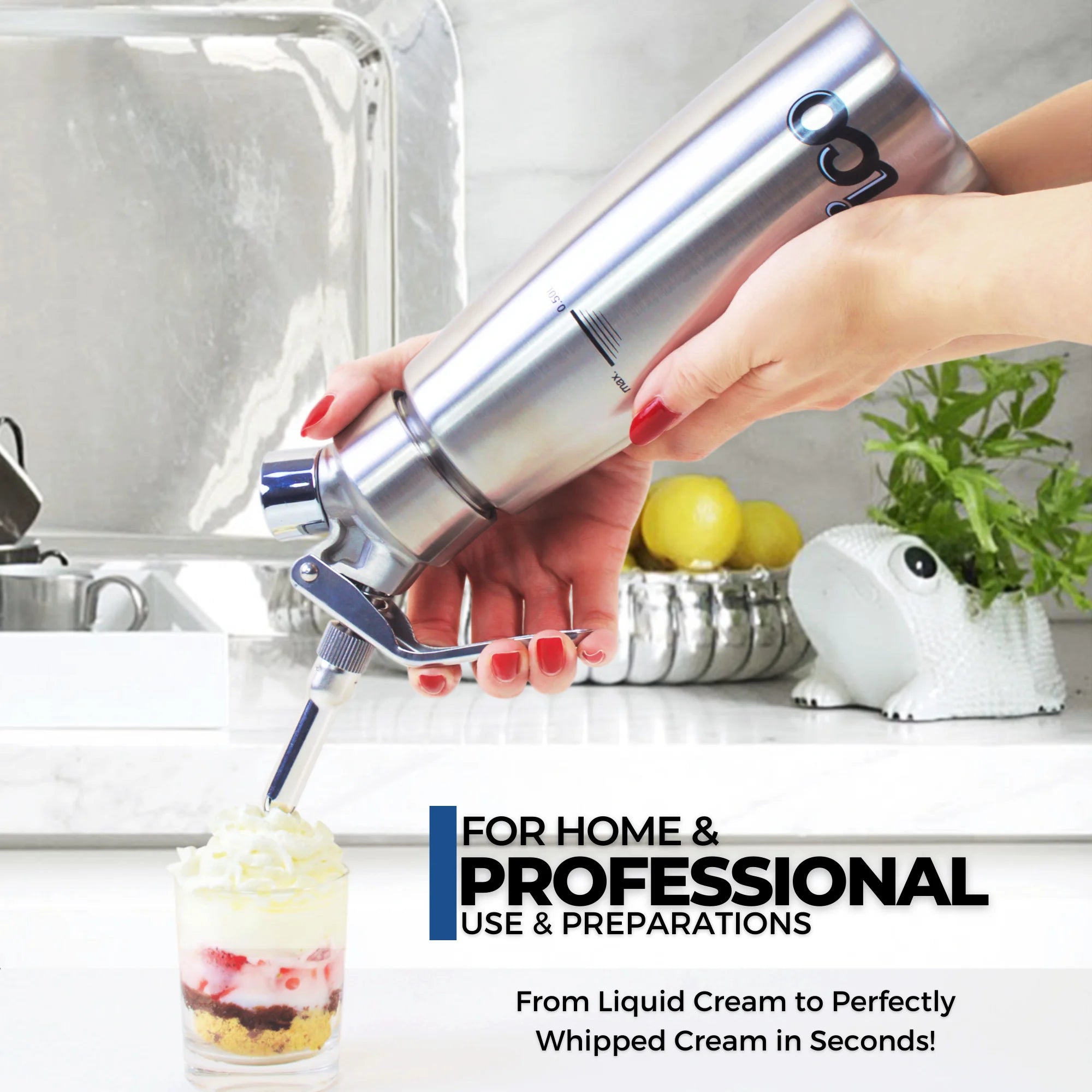 Stainless Steel Whipped Cream Dispenser, 1 Pint H5849