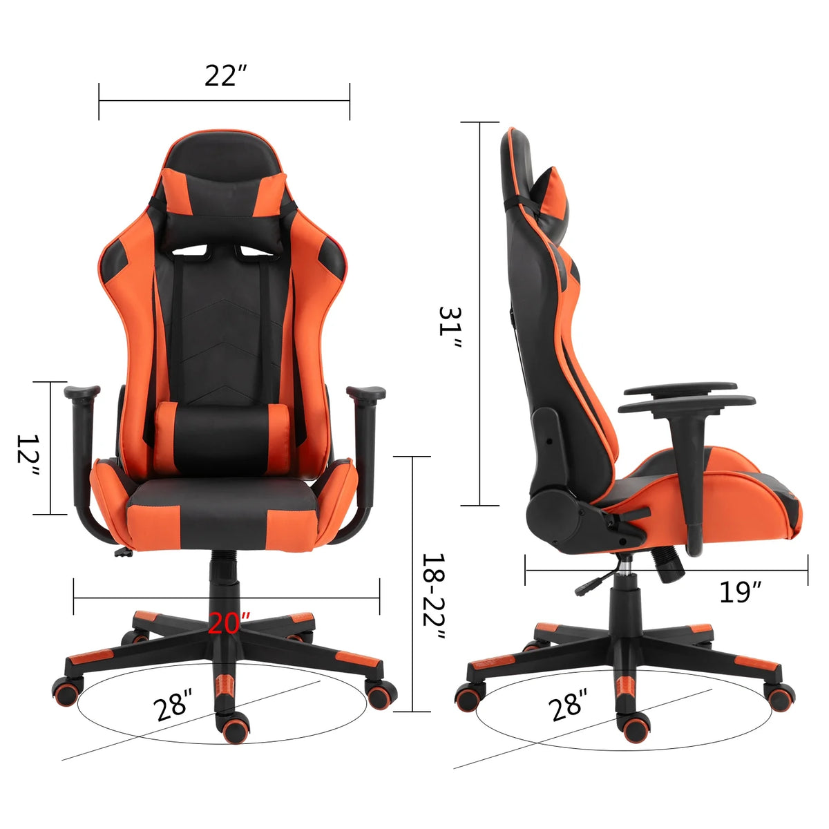 Black Orange Ergonomic Reclining Gaming Chair J7461