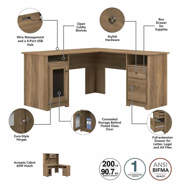 L-shaped Desk with 5-Shelf Bookcase and Hutch V906