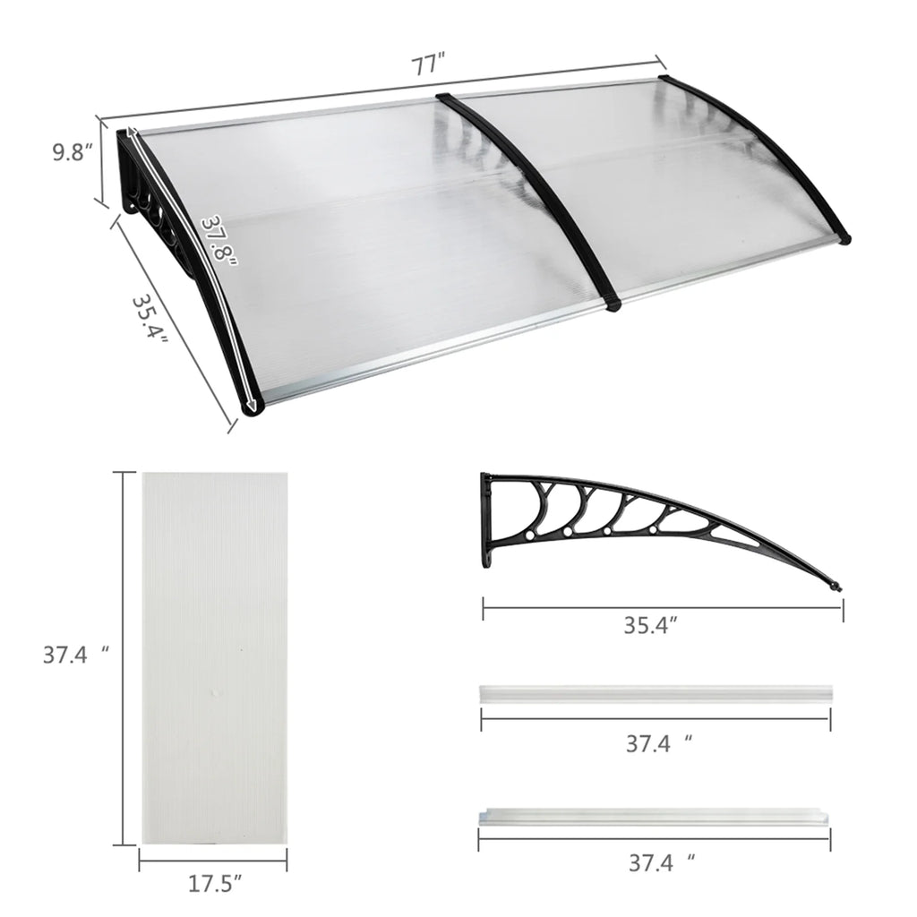 200 x 100 Clear Polycarbonate Rain Cover Eaves with Black ABS Bracket L98962