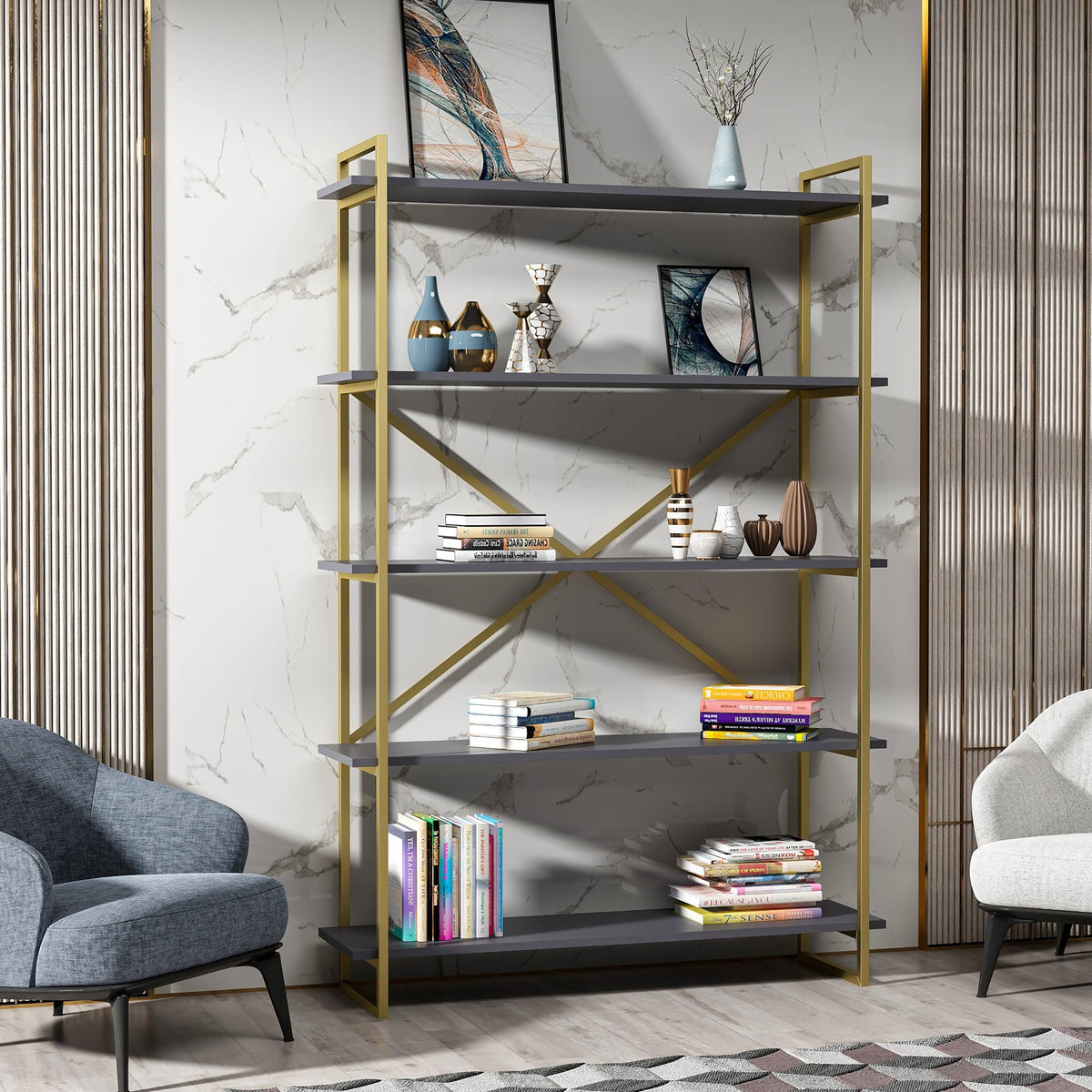 Modern Bookcase Anthracite Gold N9154