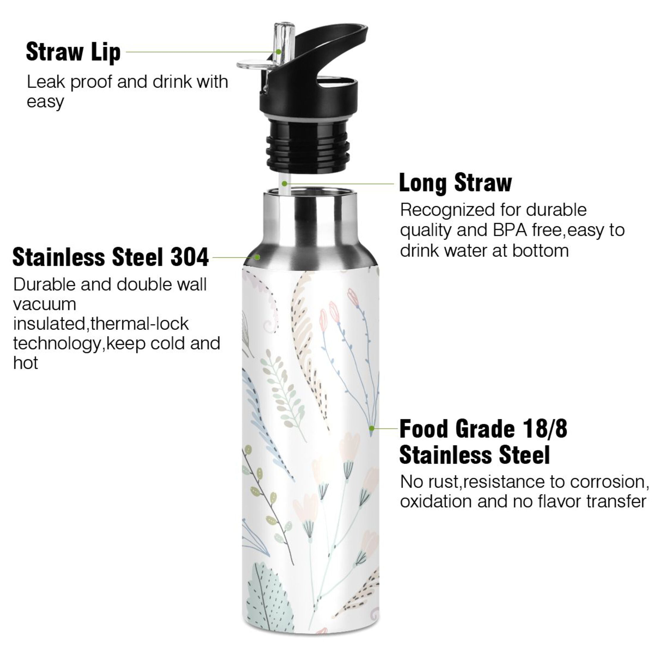 Vintage Stainless Steel Insulated Water Bottle with Straw Lid Y97716
