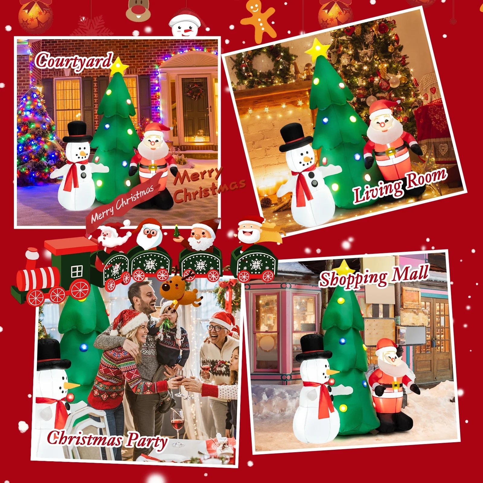 6FT Inflatable Christmas Tree & Santa Claus w/ LEDs & Air Blower Yard Decoration J2250